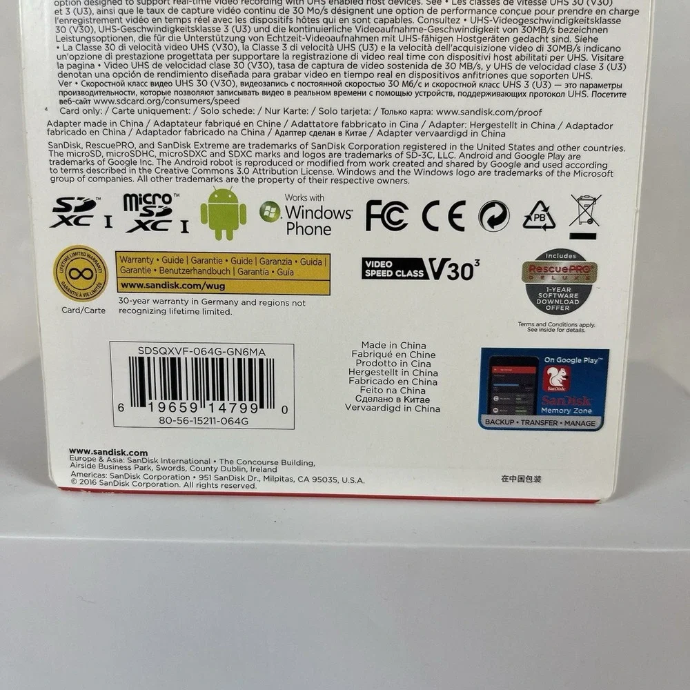 SanDisk Extreme 64GB Class 10 MicroSDXC UHS-1 Card w/Adapter 4K UHD 90MB/S